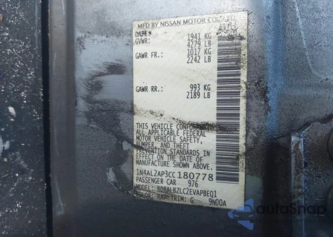 2012 Nissan Altima 2.5 S z USA, uszkodzony, nr VIN 1N4AL2AP3CC180778